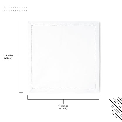 Encasa XO White Cloth Napkins Set of 4, 17"x17" | Cotton Hemstitched Design Dinner Napkins | Washable & Reusable Table Napkins for Holiday Dinners, Party, Wedding & Everyday Dining
