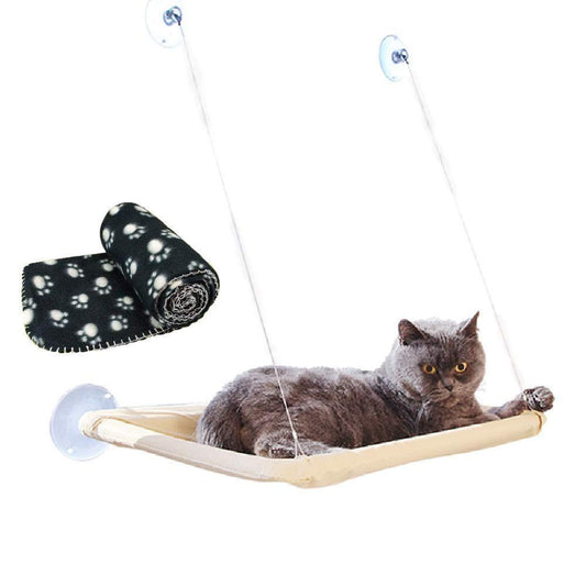 JZK Cat Window Hammock + Blanket, Suction Cup Pet Hanging Bed, Black Blanket for Cat Perch