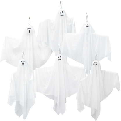 6 Pack Halloween Hanging Ghosts, 27.6 Inch Flying Ghost for Halloween Outdoor Decorations Front Yard Porch Patio Lawn Garden Trees Party Décor and Holiday Decorations