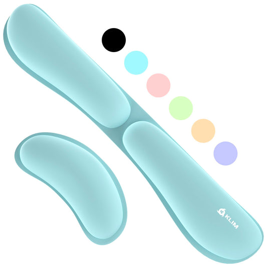 KLIM Mouse & Keyboard Wrist Rest Set - Silky Gel Memory Foam - Ergonomic Wrist Rest for Computer Keyboard, Wrist Pad for Keyboard + Wrist Rest for Mouse Gaming and Office - Pain Relief - Light Blue