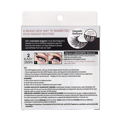 KISS Magnetic Eyeliner & Lash Kit, Tempt, 1 Pair of Synthetic False Eyelashes With 5 Double Strength Magnets and Smudge Proof, Biotin Infused Black Magnetic Eyeliner with Precision Tip Brush