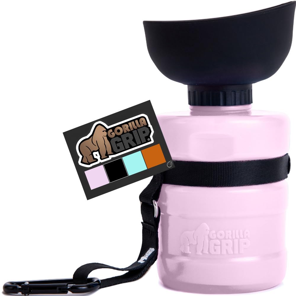 GORILLA GRIP Dog Water Bottle, Portable Water Bowl Dispenser for Dogs, 12 oz Leak Proof Pet Travel Squeeze Bottles, Food Grade Silicone, to Go Puppy Essentials, Hiking Camping Trip Accessories, Pink