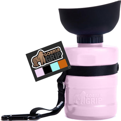 GORILLA GRIP Dog Water Bottle, Portable Water Bowl Dispenser for Dogs, 12 oz Leak Proof Pet Travel Squeeze Bottles, Food Grade Silicone, to Go Puppy Essentials, Hiking Camping Trip Accessories, Pink