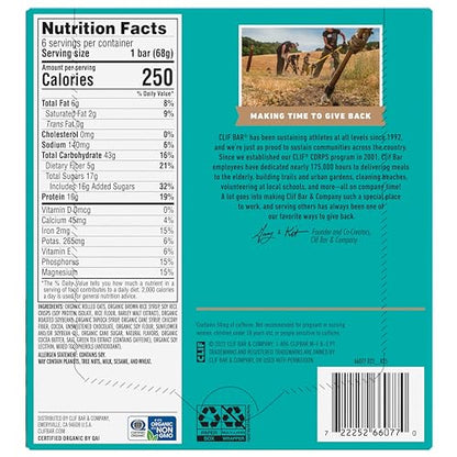 CLIF BAR - Cool Mint Chocolate with Caffeine - Made with Organic Oats - 10g Protein - Non-GMO - Plant Based - Energy Bars - 2.4 oz. (6 Pack)