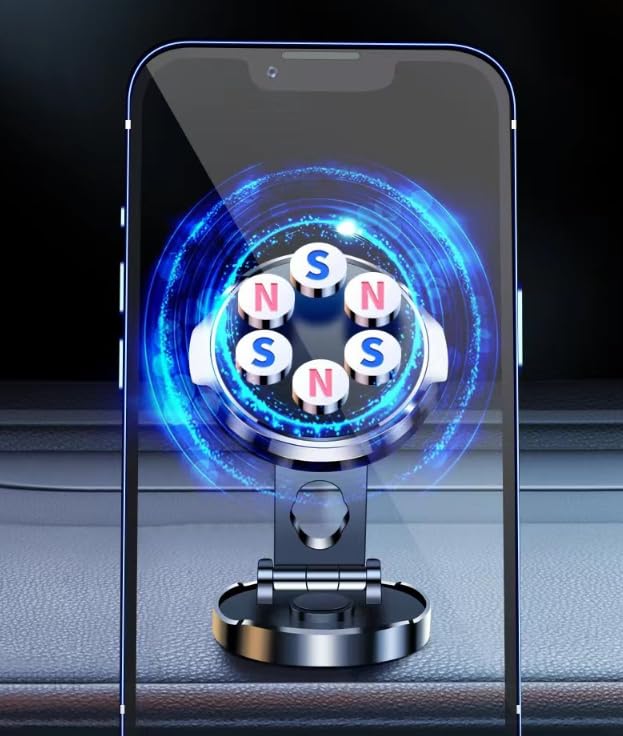 Universal Magnetic Phone Holder for Car Dashboard Folding Magnetic 360° Rotating Car Mount for All Smartphones Silver