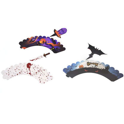 48 Pieces Halloween Cupcake Toppers Cupcake Wrappers Kit for Halloween Cake Decoration