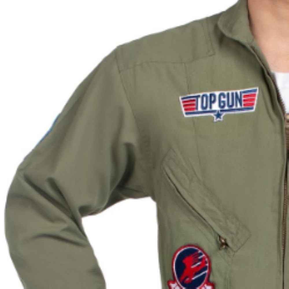 Leg Avenue Mens Licensed Top Gun Flight Suit Costume, X-LARGE, Khaki/Green
