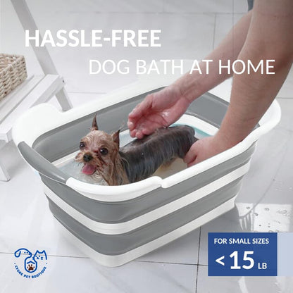 CYGNE Dog Bath Tub with Water Drain Plug, Collapsible Bathtub for Dog Washing and Grooming, Portable Foldable Space Saving Design for Pet Puppy Small Dogs Cats, BPA Free, Gray
