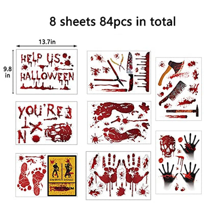 84Pcs Halloween Decorations Handprint Footprint Stickers Clings Decals Window Bathroom Floor Restroom Zombie Decorations Halloween Party Decor,8 Sheets
