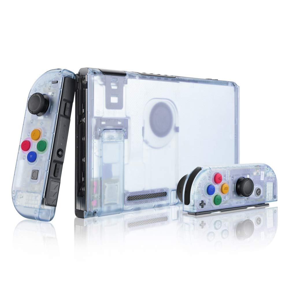 eXtremeRate DIY Replacement Shell Buttons for Nintendo Switch, Back Plate for Switch Console, Housing with Colorful Buttons for Joycon Handheld Controller - Clear Atomic Purple [No Electronics Parts]