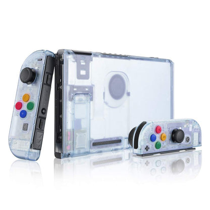 eXtremeRate DIY Replacement Shell Buttons for Nintendo Switch, Back Plate for Switch Console, Housing with Colorful Buttons for Joycon Handheld Controller - Clear Atomic Purple [No Electronics Parts]