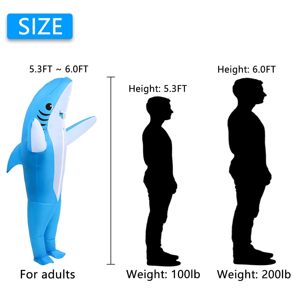 KMiKE Inflatable Shark Costume for Kids Funny Halloween Costumes Fantasy Cosplay Blow up Costume (Blue, Kid)