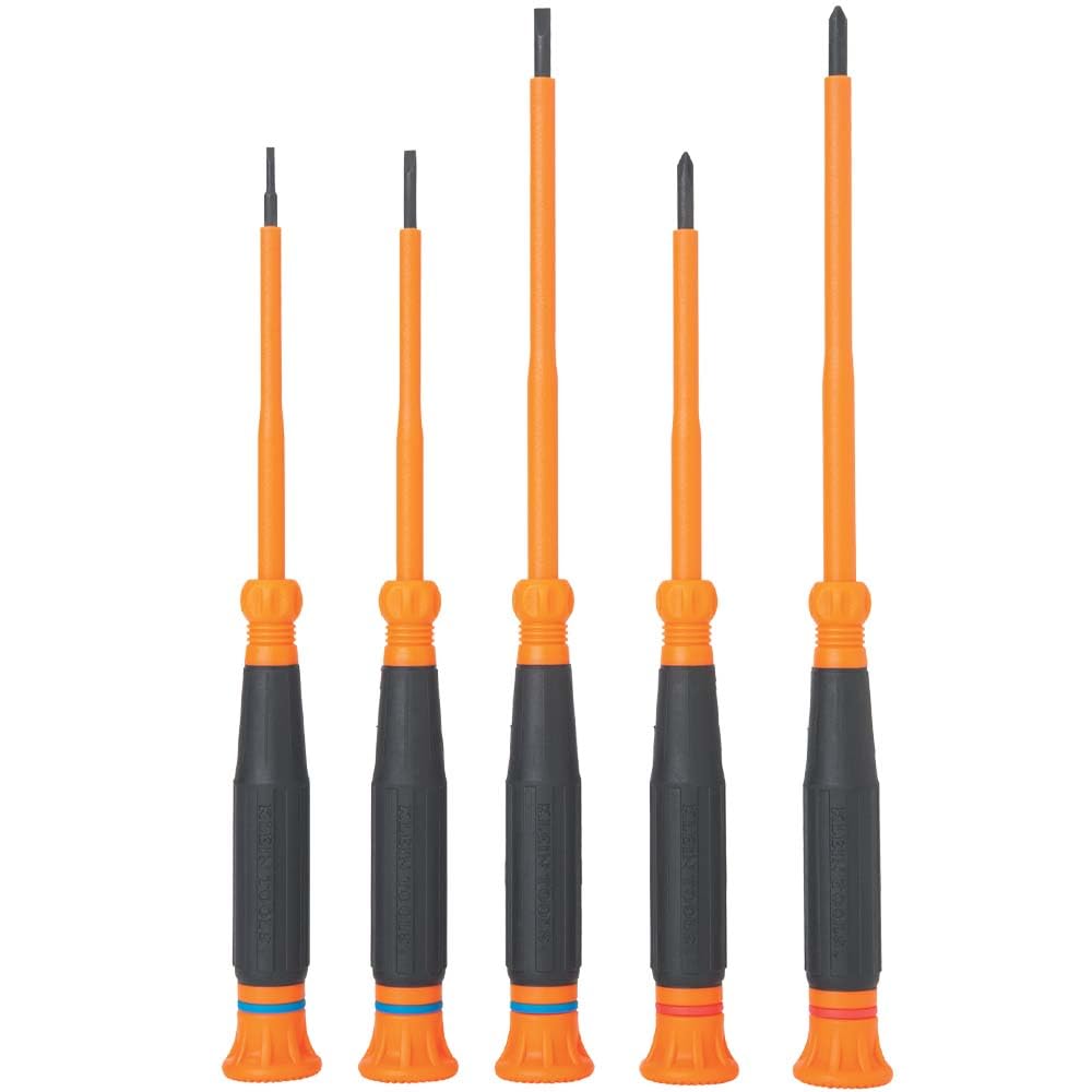 Klein Tools 85615INS Mini Precision Screwdriver Set, 1000V Rated Insulated Screwdrivers with (2) Phillips and (3) Slotted Tips, 5-Piece