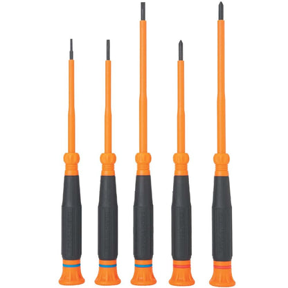 Klein Tools 85615INS Mini Precision Screwdriver Set, 1000V Rated Insulated Screwdrivers with (2) Phillips and (3) Slotted Tips, 5-Piece