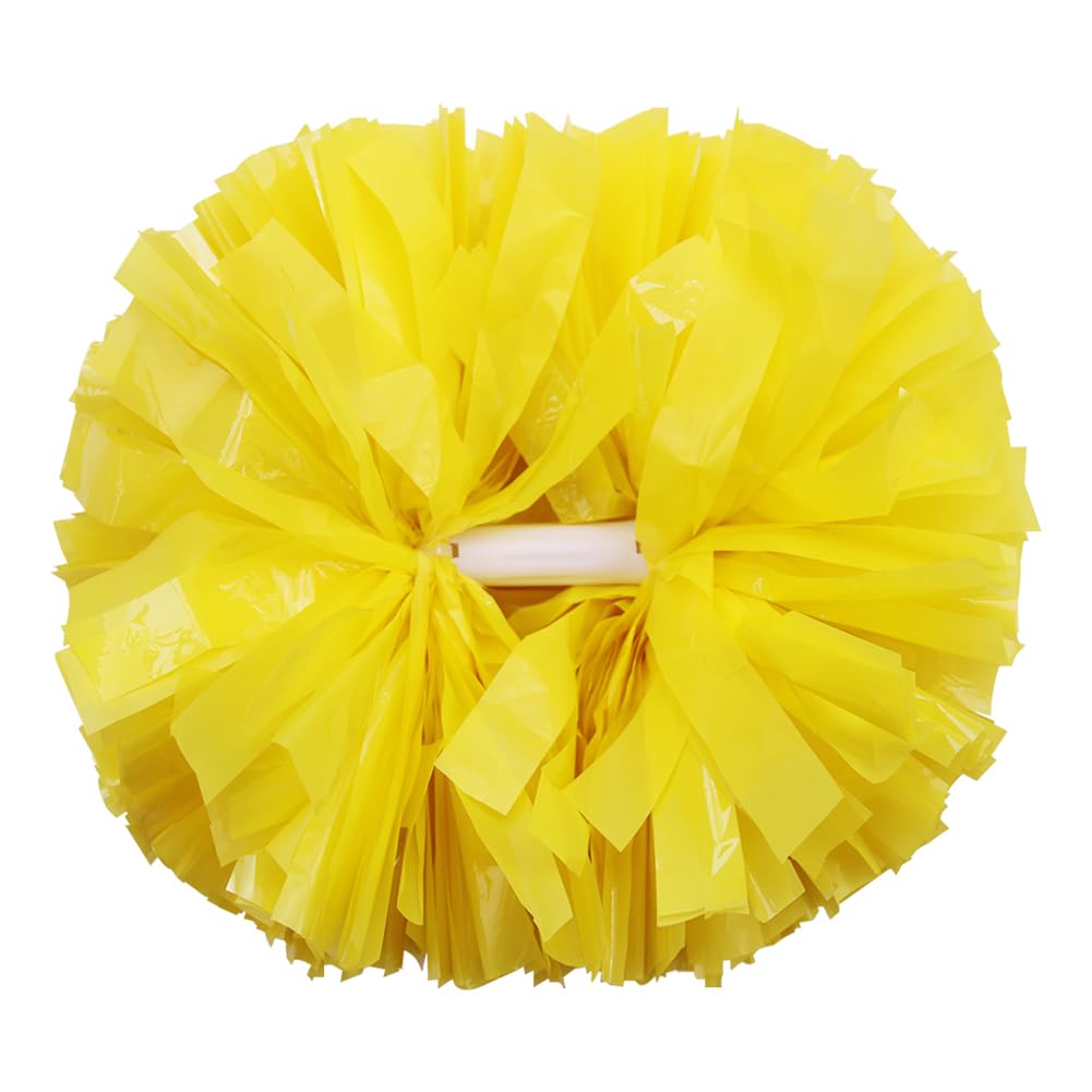 Hooshing 2PCS Yellow Pom Poms Cheerleading with Baton Handle for Team Spirit Sports Dance Cheering Kids Adults