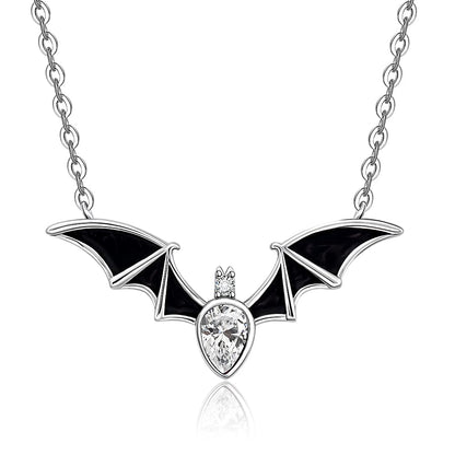 Halloween Bat Necklace for Women Sterling Silver 925 Bat Pendant Necklaces Charms Gothic Black Bats Jewelry CZ Crystal Dainty Vampire Witch Christmas Gifts