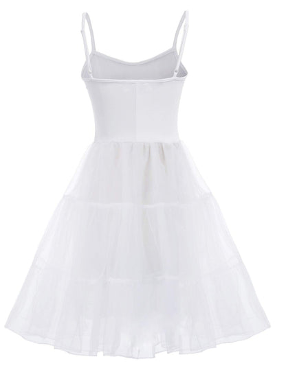 GRACE KARIN Women’s Spaghetti Strap Petticoat A-Line Midi Tutu Tulle Prom Dresses for Party (White,XL)