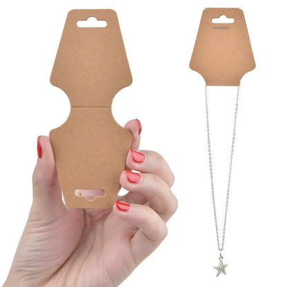100 PCS Necklace Display Cards Holders Jewelry Bracelets Earrings Keychain Rings Hairbands Craft Projects Brown Kraft Paper Hang Tags Card 4.9 x 2 Inches
