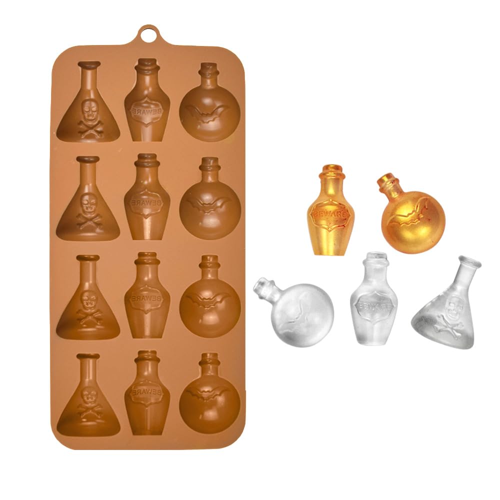 Halloween Chocolate Molds 3pcs Silicone Candy Molds Halloween Apothecary Potion Bottle for Ice Cube Jelly Crayon Gummy Cupcake Decoration