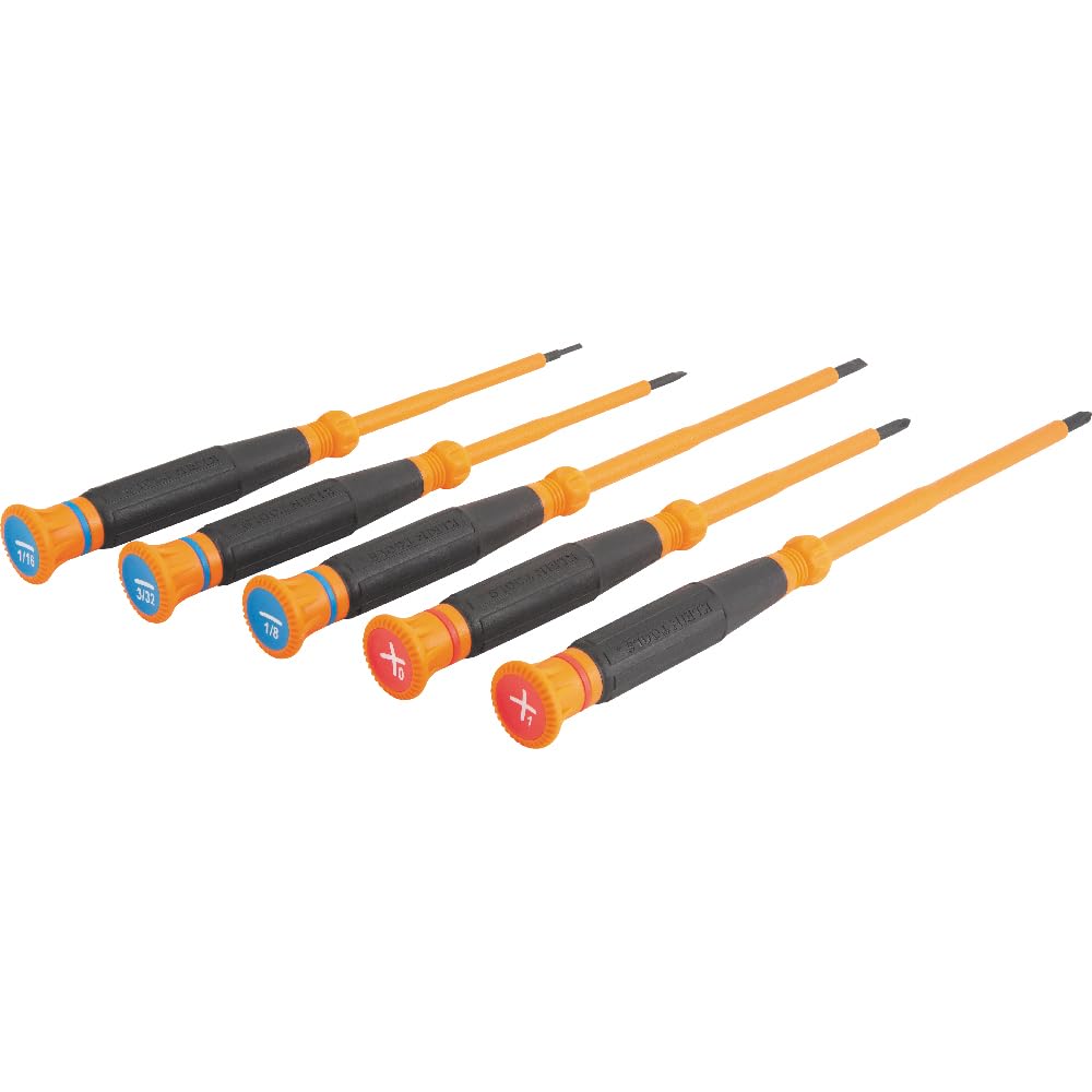 Klein Tools 85615INS Mini Precision Screwdriver Set, 1000V Rated Insulated Screwdrivers with (2) Phillips and (3) Slotted Tips, 5-Piece