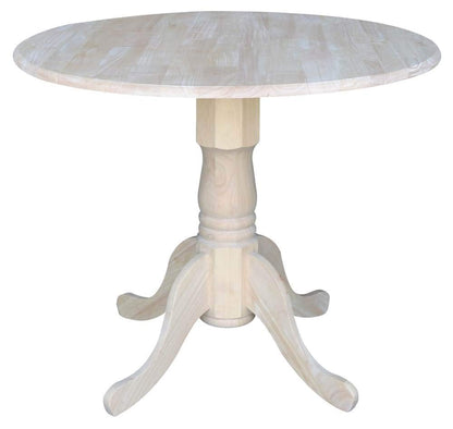 IC International Concepts 36" Dual Drop Leaf Dining Table Solid Real Wood, Sturdy Parawood, 36"W x 36"D x 30"H, DIY, Paint/Stain Ready, Unfinished