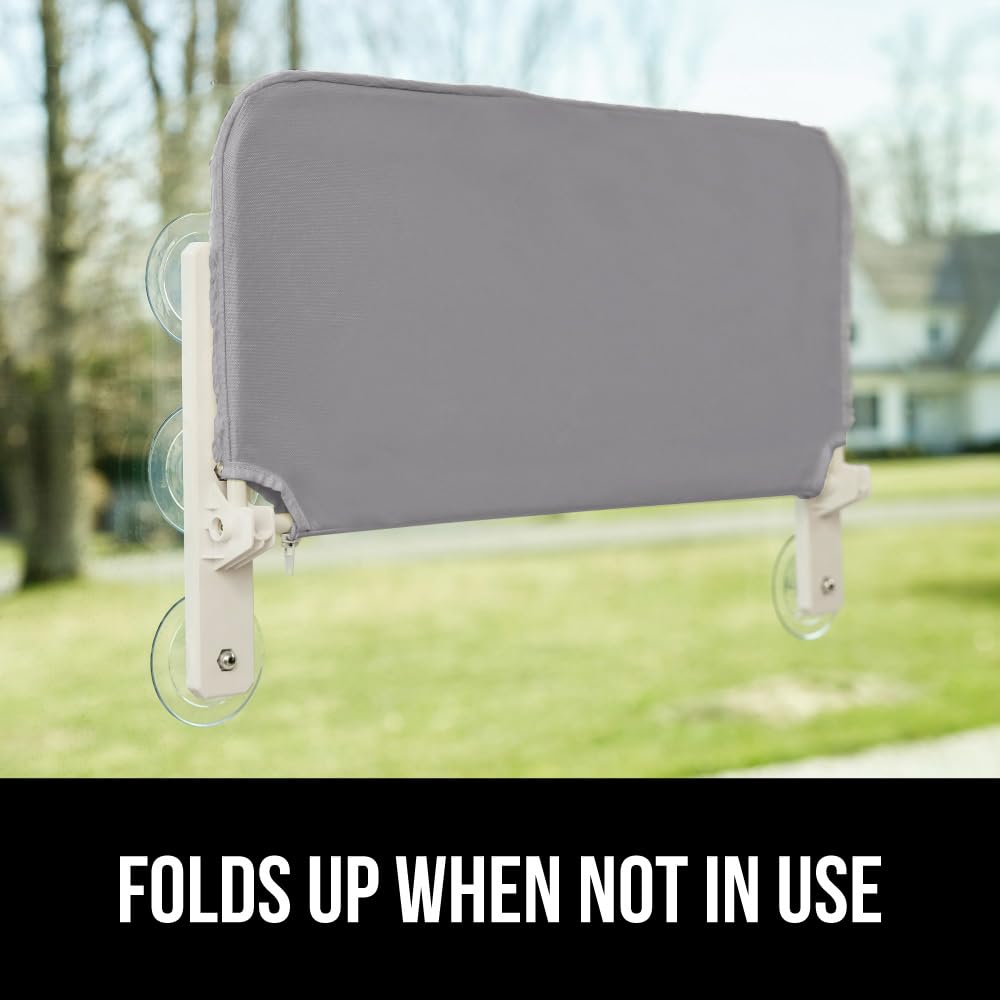 GORILLA GRIP Cat Window Perch, Foldable Cat Window Hammock Bed with 6 Large Suction Cups, Cordless Indoor Wall Shelves, Strong Metal Frame Holds 40lbs, Reversible Washable Sherpa Cover, Large Gray