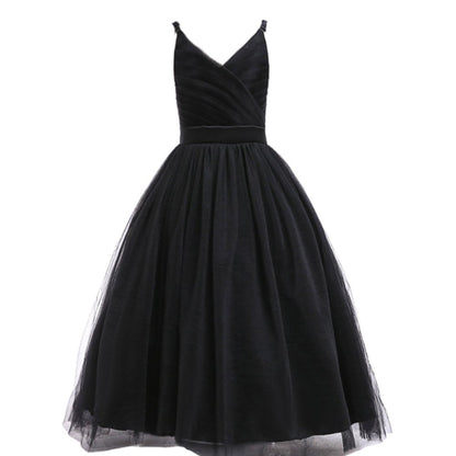 Glamulice Kids Funeral Flower Girls Black Dress Lace Bridesmaid Long A Line Wedding Pageant Dresses Tulle Spaghetti Strap Party Gown Christmas Holiday Evening Prom Princess Birthday Gown 11 12