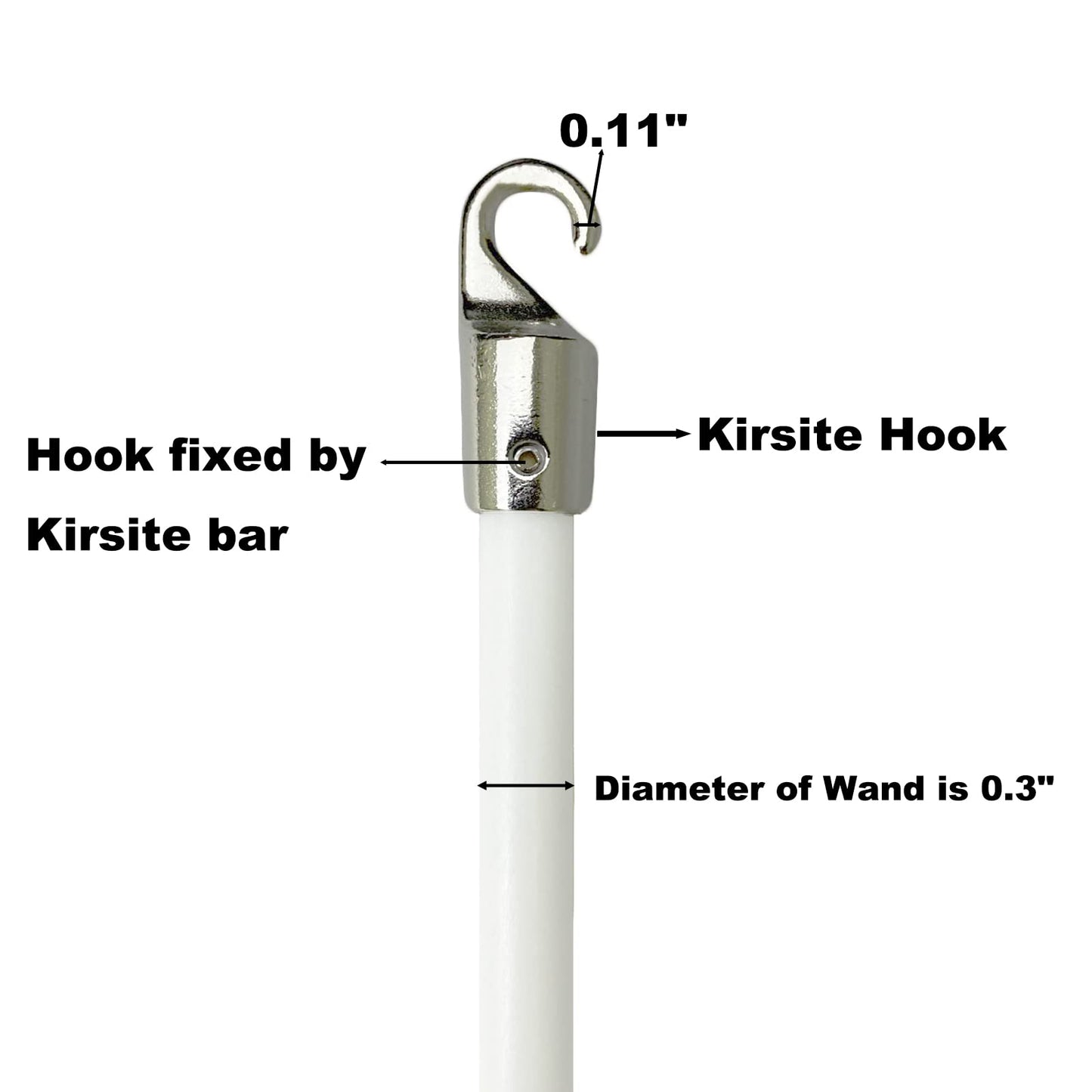17 Inches Long White Fiberglass Blind Tilt Wand with Kirsite Hook