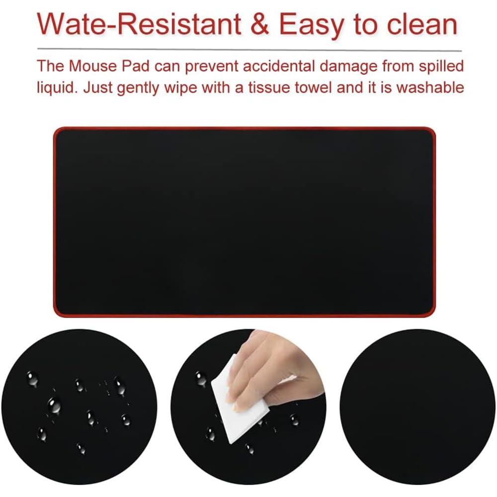 Large Gaming Mouse Pad Mat 11.8x23.6 Inches with Red String Stitched Edge Non-Slip Rubber Base Washable Resilient for Office Home Computers Laptop Table Mouse Pads Mats Accessory