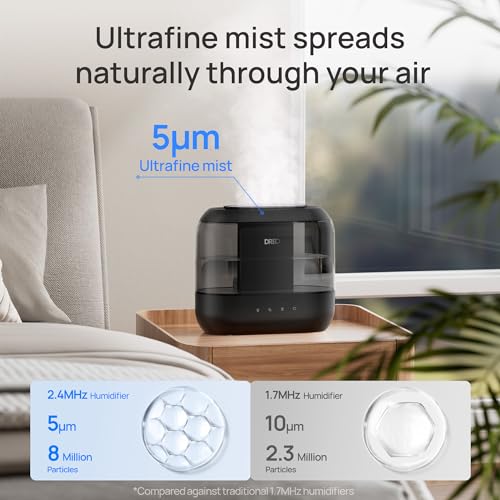 Dreo Top Fill 4L Humidifiers for Bedroom, 36H Runtime, 28 dB Quiet Cool Mist Supersized Air Humidifier for Large Room, Plants, Baby Nursery, Indoor, Night Light, Easy to Clean & Fill, Black