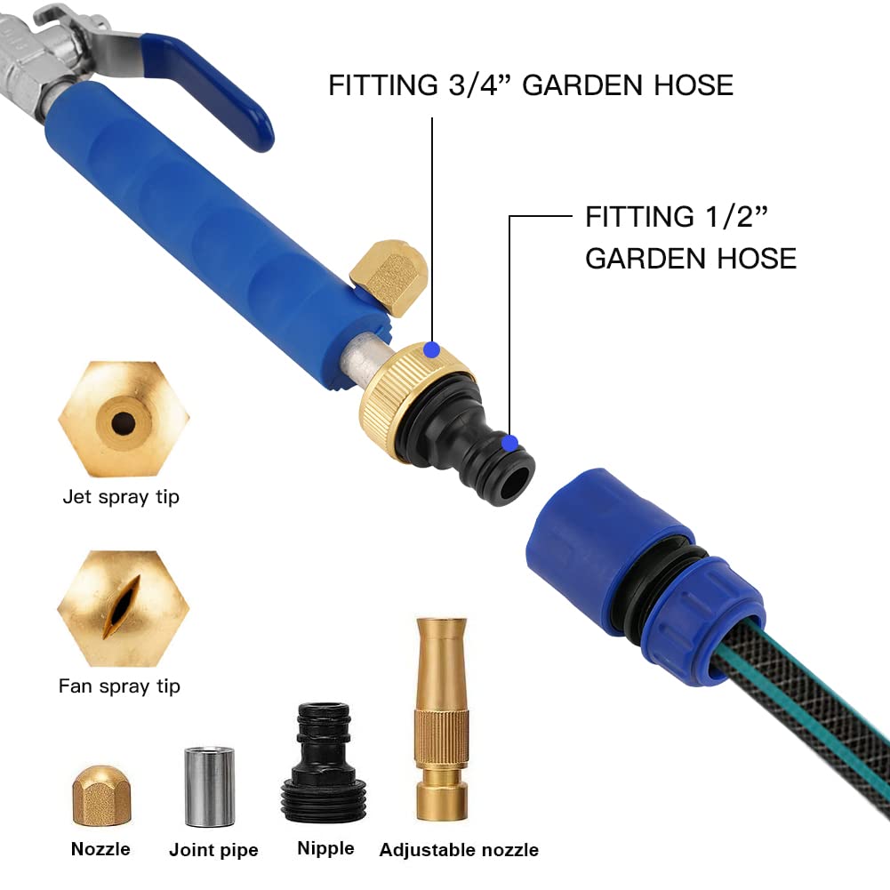 Jet Nozzle 2-in-1 High Pressure Power Washer, Watering Sprayer Cleaning Tool, Hydro Jet Nozzle Power Washer, Tool Pressure Washer Extension Wand with 3 Hose Nozzles for Garden Hose and Car Washing