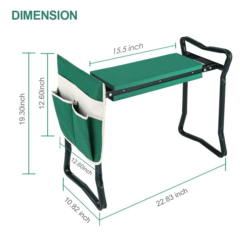 Garden Kneeler and Seat Stool Heavy Duty Garden Folding Bench with Large Tool Pocket and Soft EVA Kneeling Pad for Gardening Lovers