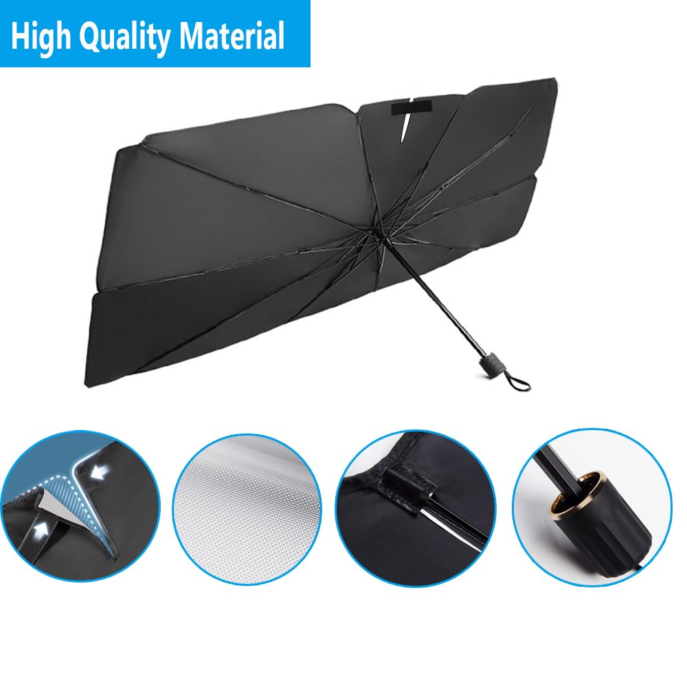 Coricha Windshield Sun Shade 2025 Car Accessories 100% Blackout Car Front Windsow Shades Umbrella Automotive Sun Visor Block Heat Insulation Protection (Black Eyes)