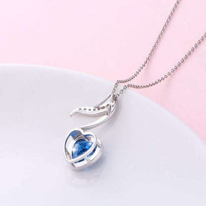 DAOCHONG Musical Jewelry 925 Sterling Silver Blue Cubic Zirconia Quaver Music Note Heart Pendant Necklace for Women Music Lover Gifts