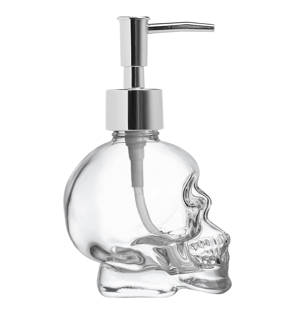 123Arts Glass Skull Soap Dispenser Lotion Bottle Soap Bottle with Pump Sliver
