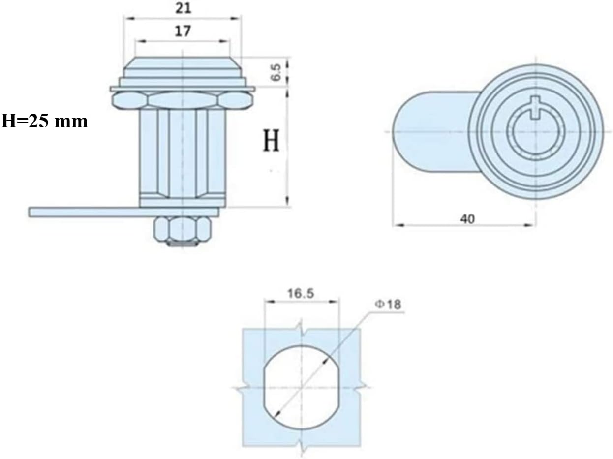 Drawer Tubular Cam Lock 25mm Zinc Alloy Security Drawer Cam Cylinder Lock with 2 Keys for Door Mailbox Cabinet Cupboard Letterbox