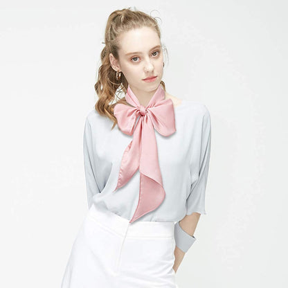 GERINLY Pink Neckerchief Plain Skinny Neck Scarf for 50s Costume Headband Long Narrow Purse Scarf Satin Accessory (Pink)