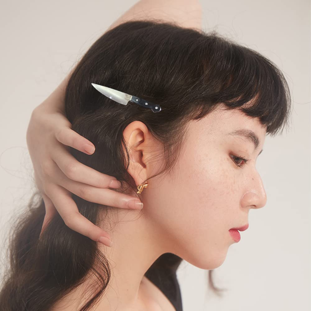 2 PACK Mini Knife Hair Clip Women's Fashion Punk Creative Hip Hop Tableware Acrylic Cosplay Halloween Party Hair Accessoriesfor Women Girls