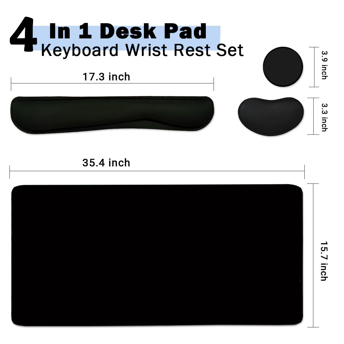 Large Mouse Pad and Keyboard Wrist Rest, Desk Pad for Keyboard and Mouse, 4-in-1 Large Gaming Mouse Pad with Wrist Support, Desk Mat for Home Office Study Game-Black