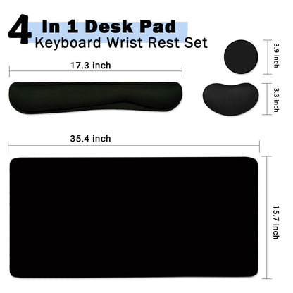 Large Mouse Pad and Keyboard Wrist Rest, Desk Pad for Keyboard and Mouse, 4-in-1 Large Gaming Mouse Pad with Wrist Support, Desk Mat for Home Office Study Game-Black