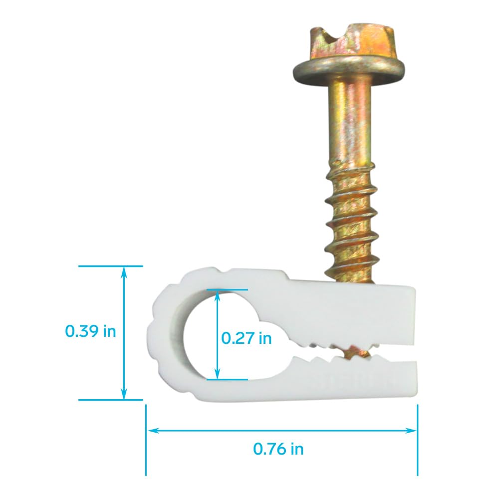 Coaxial Cable Clips - Cable Holder - Wire Clips - Siding Clips For Hanging - Cord Holder For Desk - Cable Clamps - Cord Clip - Wire Organizer Clips - Tv Mount Screws - White - 100 Pack - STEREN