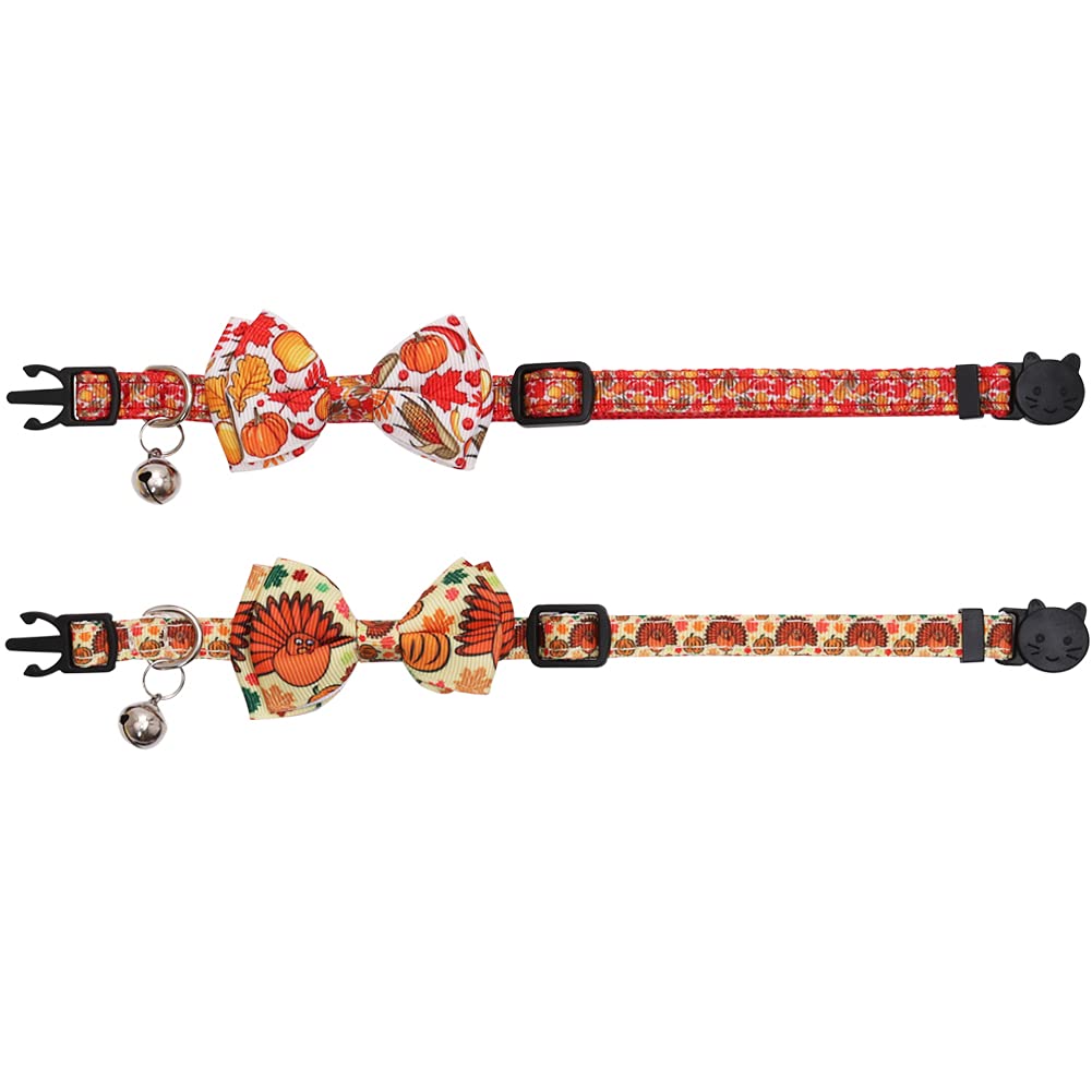 Lamphyface Thanksgiving Cat Collar Fall Autumn Breakaway with Bow Tie and Bell for Kitty Adjustable Safety
