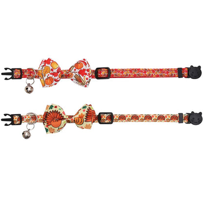 Lamphyface Thanksgiving Cat Collar Fall Autumn Breakaway with Bow Tie and Bell for Kitty Adjustable Safety