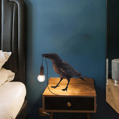Generic Raven Decor Table Lamp - Lifelike Resin Crow Bird Desk Lamp Creative Animal Styling Light Bedroom Bedside Wall Sconce Lamp Light Decoration - Black Table lamp