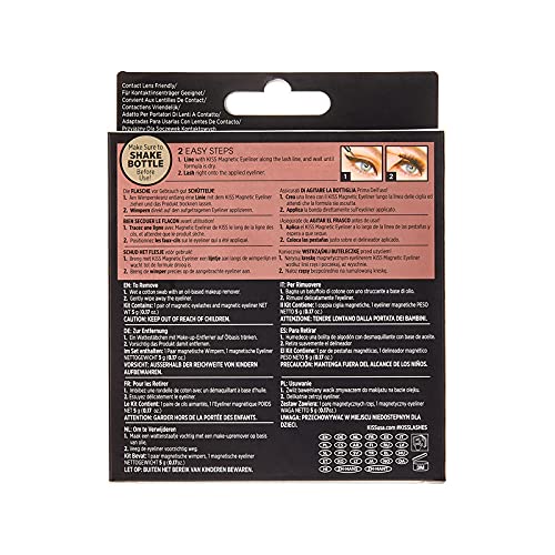 KISS Magnetic False Eyelashes, 'Lure', 12 mm, Includes 1 Pair Of Magnetic Lashes, Magnetic Lash Eyeliner, Contact Lens Friendly, Easy to Apply, Reusable Strip Lashes