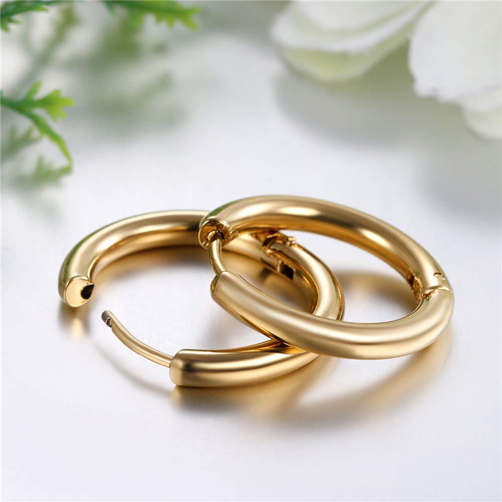 Epoch World 5 Pairs Stainless Steel Huggie Hinged Hoop Earrings for Men Women Boys, Men Earrings Gold, Men Huggie Earrings, Black Earrings Hoop, Small Silver Hoop Earrings Set Piercing Sleeper 15MM