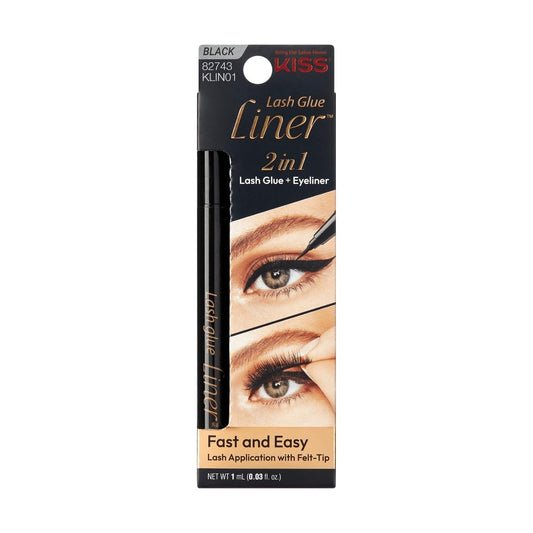KISS Lash GLUEliner, 2-in-1 Felt-Tip Eyelash Adhesive and Eyeliner, Matte Finish, Foolproof Application, Easy Touch-Up, 0.03 Fl Oz.- Black, Packaging May Vary