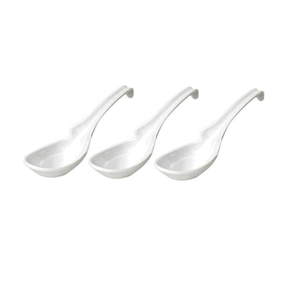 JapanBargain, Japanese Soup Spoons with Hook Chinese Spoons Wonton Spoons Ramen Spoons Ladle Style Soup Spoons, White Color, 3 Pack