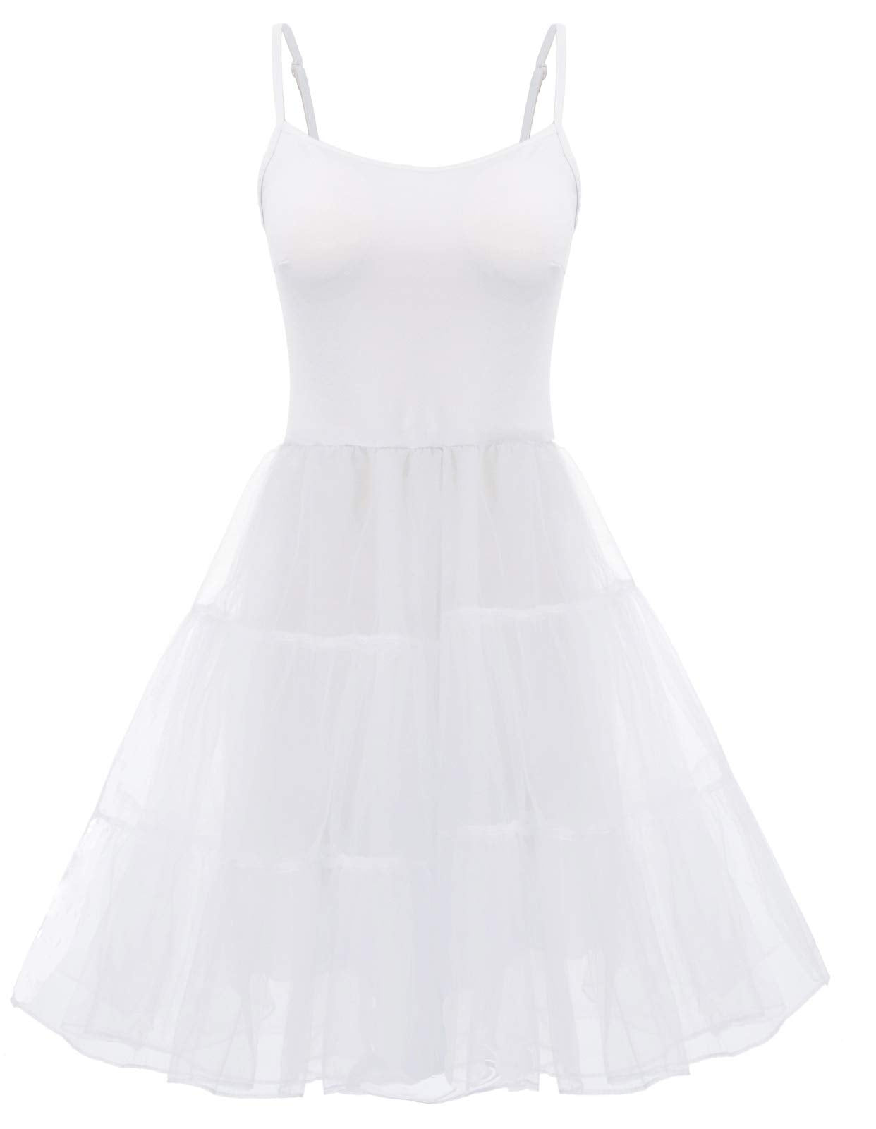 GRACE KARIN Women’s Spaghetti Strap Petticoat A-Line Midi Tutu Tulle Prom Dresses for Party (White,XL)