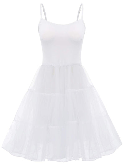 GRACE KARIN Women’s Spaghetti Strap Petticoat A-Line Midi Tutu Tulle Prom Dresses for Party (White,XL)